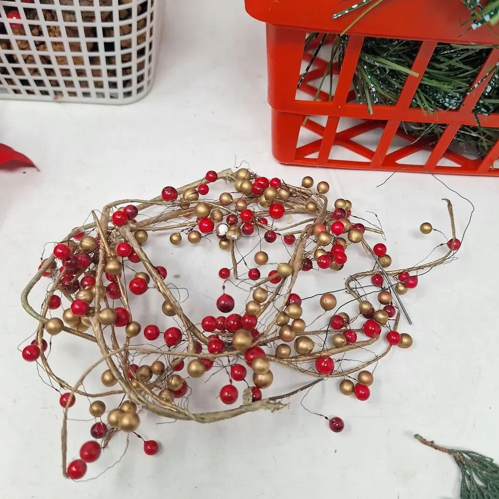 Christmas Garland Topiary Floral Bundle Berry Poinsettia Pinecone With Baskets